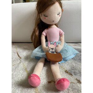 Aurora Little Lilly Floral Girl w/ French Bulldog Doll Plush 12"